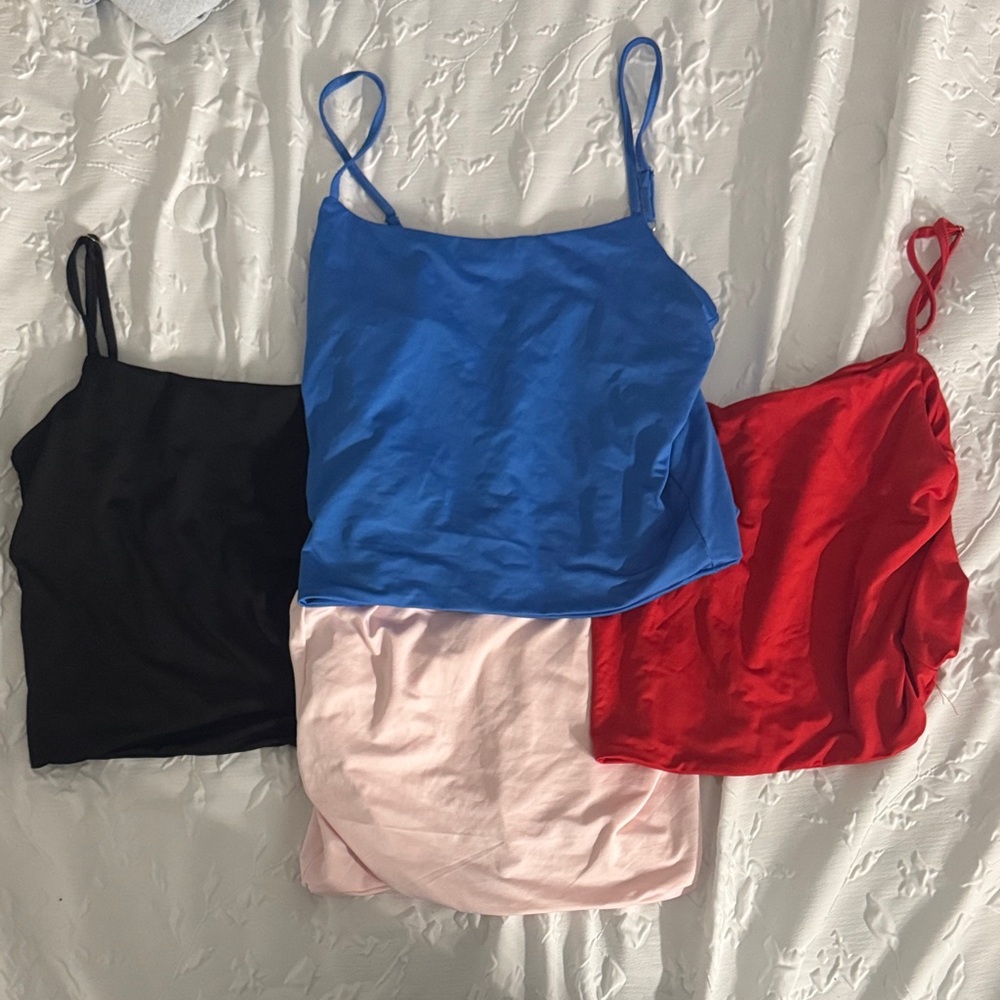 Amazon Essentials Women's Tank Tops in Black, Blue, Pink, and Red